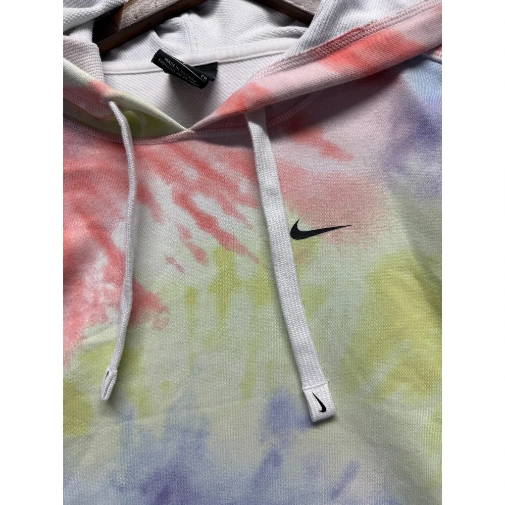 Nike Cropped Hoodie Womens‎ Small Multi Tie Dye Swoosh Logo Cotton Ribbed Trim